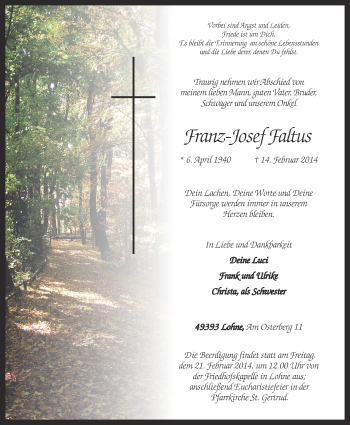 Anzeige von Franz-Josef Faltus von OM-Medien